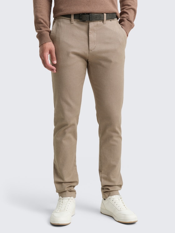 TTTRAVIS SLIM chino broek met riem door Men, beige brown zig zag structure