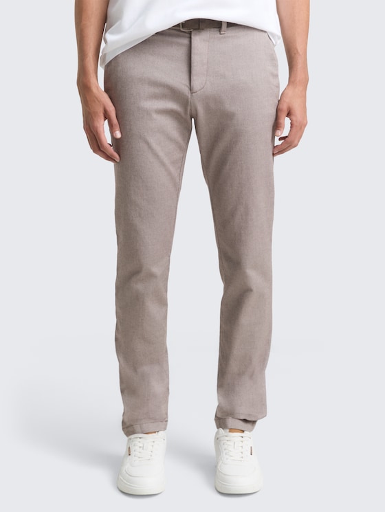 TTTRAVIS SLIM Chino trousers with belt by Men, white brown zig zag structure