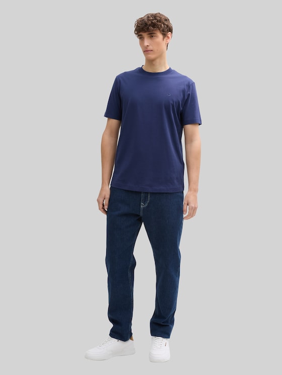 TOM TAILOR Herren Basic T-Shirt – Regular Fit, V-Ausschnitt, Mit Logo-Stickerei