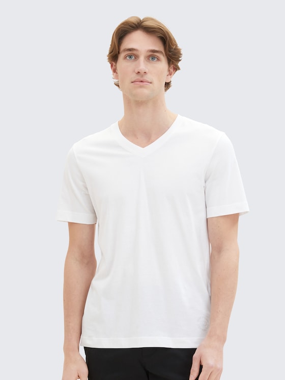 Basic T-Shirt im 2er-Pack mit V-Ausschnitt von Men, White