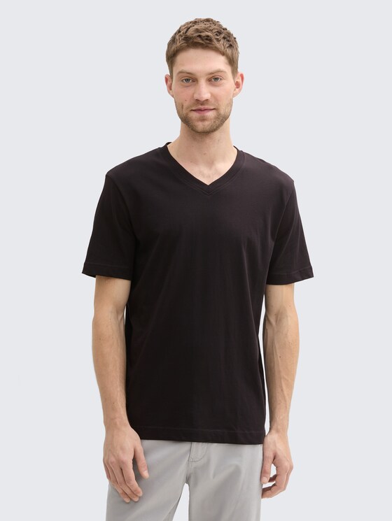Basic T-Shirt im 2er-Pack mit V-Ausschnitt von Men, Black