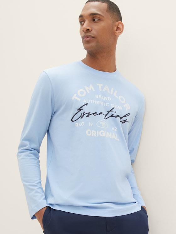 Shirt met lange mouwen en logoprint door Men, washed out middle blue