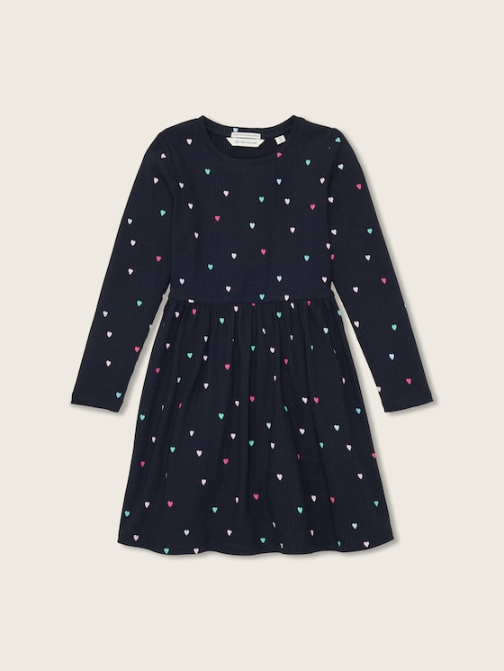 Jurk met patroon en LENZING(TM) ECOVERO(TM) door Mini Girls, dark blue multicolor heart