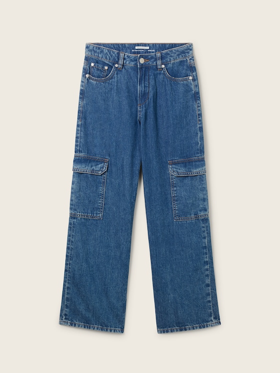 Cargo denim trousers with organic cotton