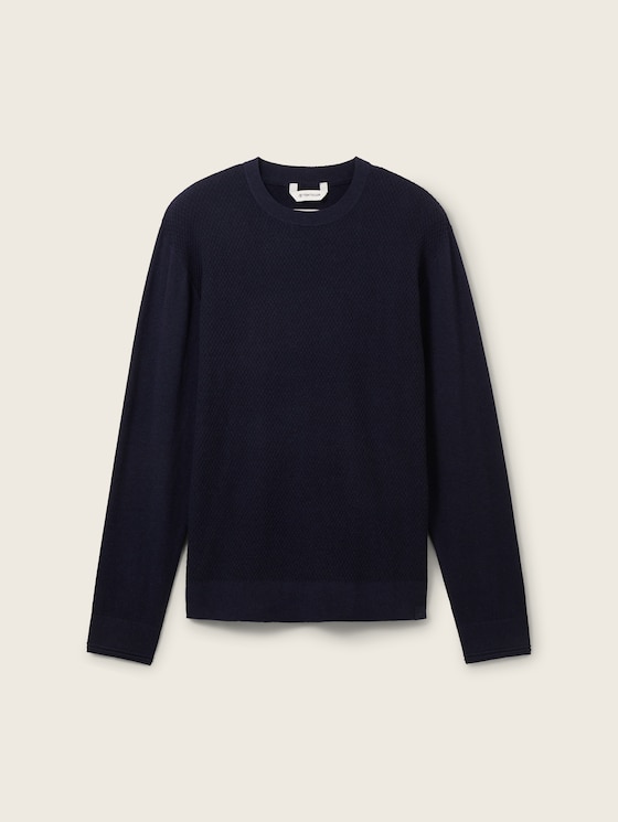 Textured knit jumper with raglan sleeves - deep blue