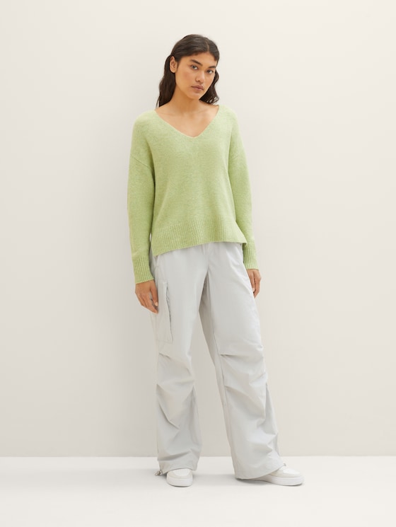 Knitted sweater with a V-neckline