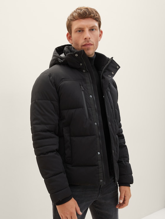 Pufferjacke mit abnehmbarer Kapuze von Men, Black
