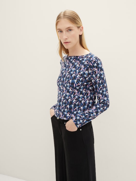 Shirt met lange mouwen en allover-print door Women, blue small texture design