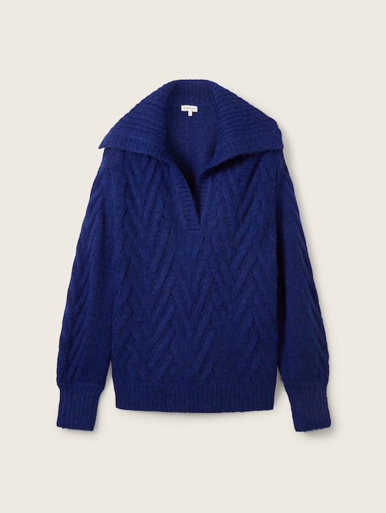 Strickpullover mit Troyer Kragen