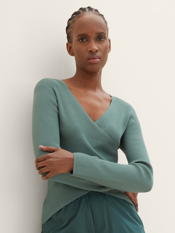Gerippter Pullover mit LENZING™ ECOVERO™ von Denim Female, green dust