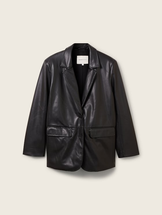 Faux leather blazer with recycled polyester