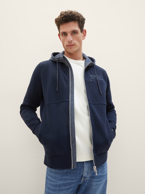 Hoodie with zip by Men, sky captain blue