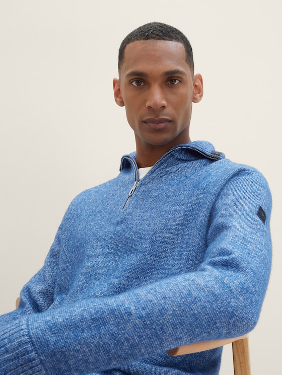 Troyer knitted sweater with recycled polyester by Men, hockey blue white core