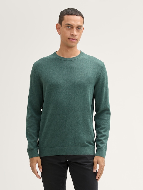 Strickpullover mit Rundhalsausschnitt von Men, green dust melange