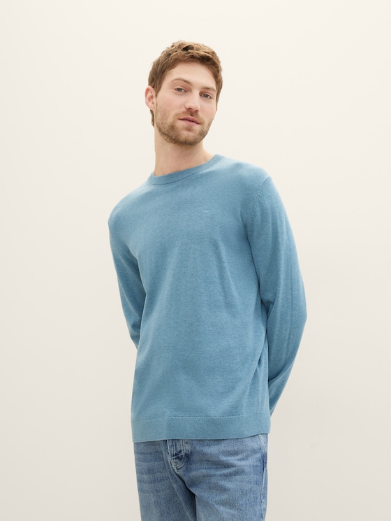 Strickpullover mit Rundhalsausschnitt von Men, blue water melange