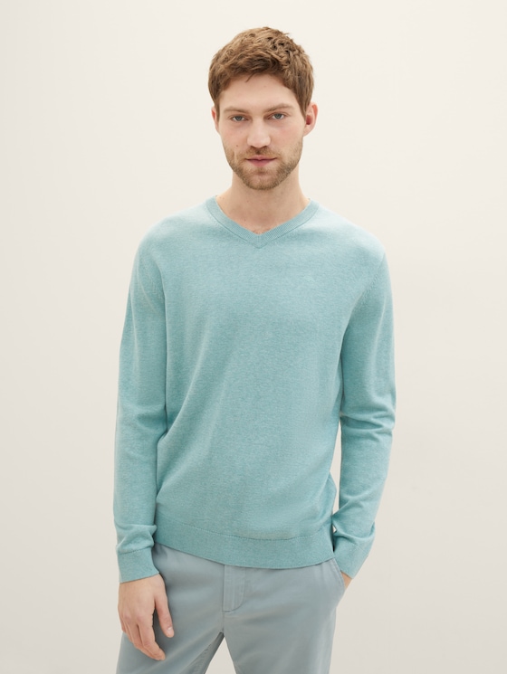 Strickpullover mit V-Ausschnitt von Men, soft mint melange