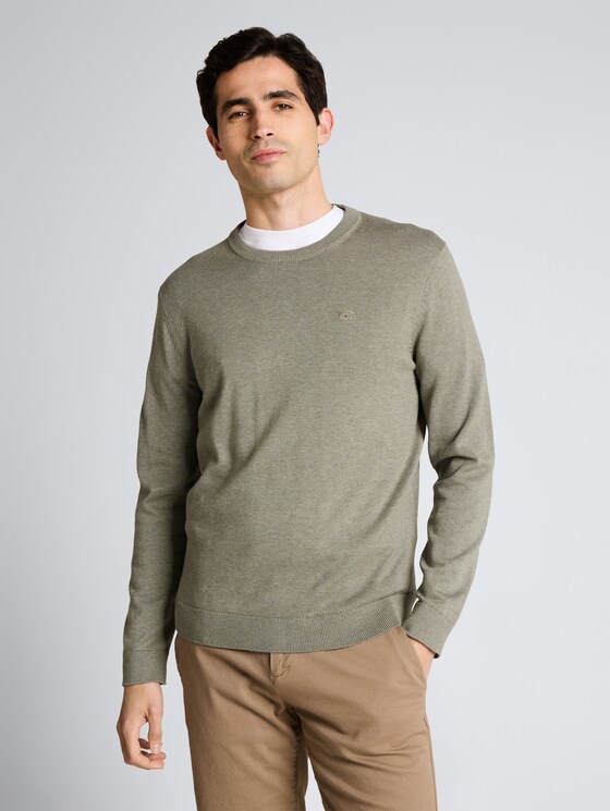 Basic Strickpullover aus Baumwolle von Men, greyish shadow olive melange