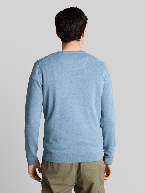 Cotton knit jumper with V-neck in blue by Tom Tailor