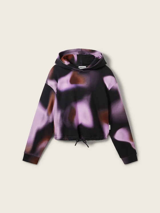 Cropped hoodie met biologisch katoen door Teen Girls, black abstract print