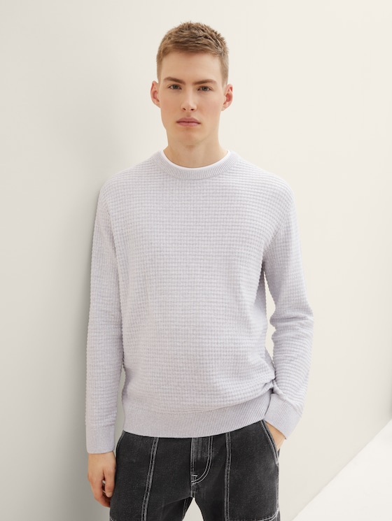 Strickpullover mit Struktur von Denim Male, Light Stone Grey Melange