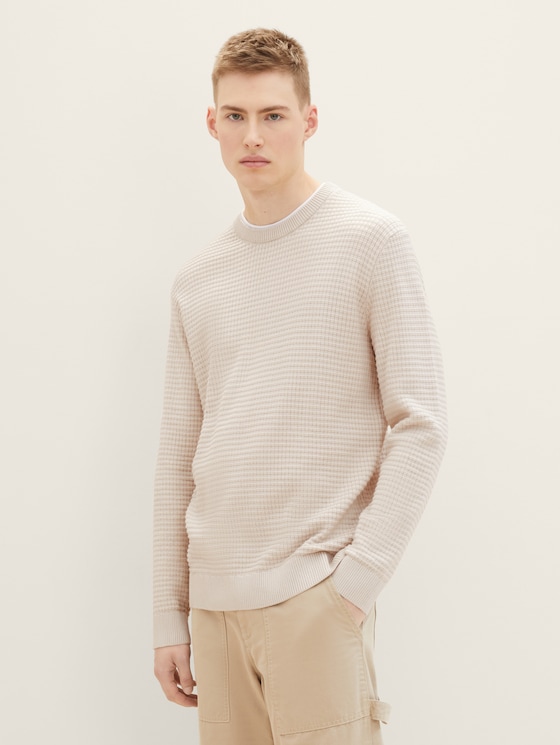 Strickpullover mit Struktur von Denim Male, cold beige