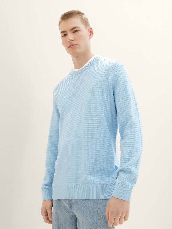 Strickpullover mit Struktur von Denim Male, washed out middle blue
