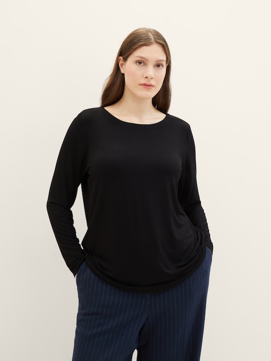 Plus - Shirt met lange mouwen en boothals door Women Plus Size, deep black
