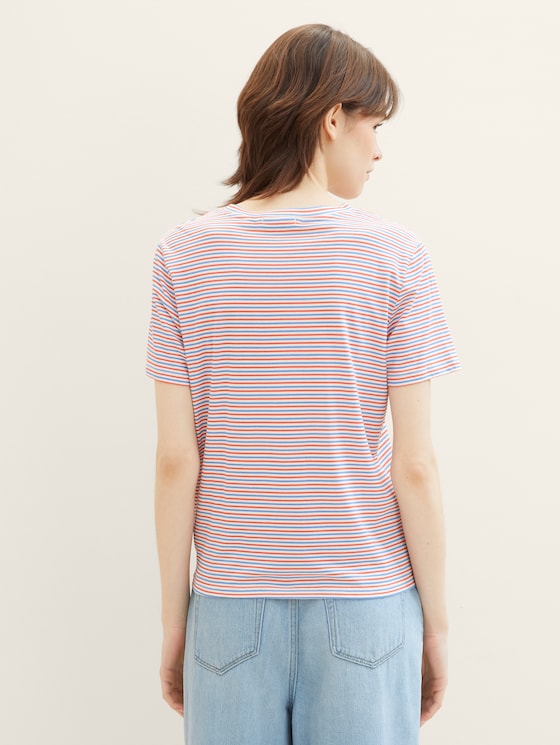 T-Shirt mit Knoten-Detail von Denim Female, blue red white stripe