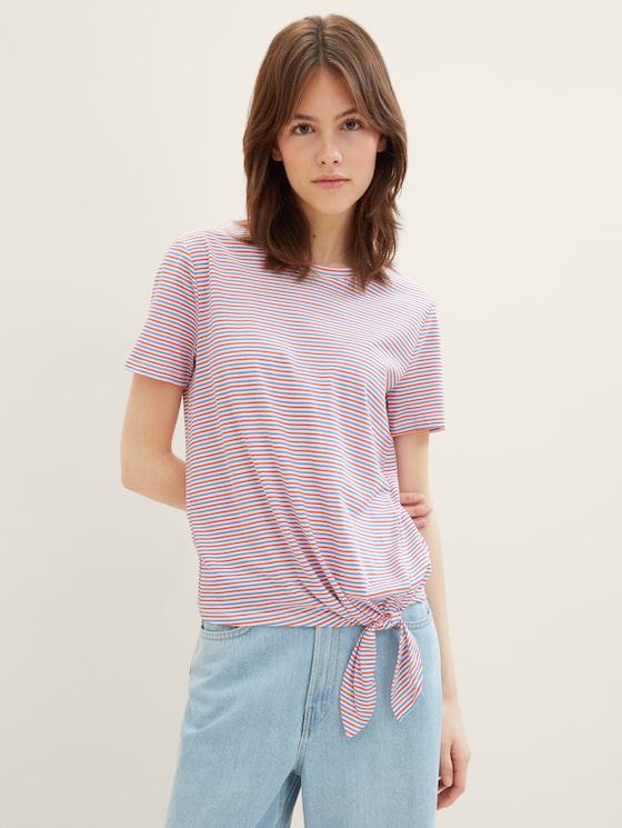T-Shirt mit Knoten-Detail von Denim Female, blue red white stripe
