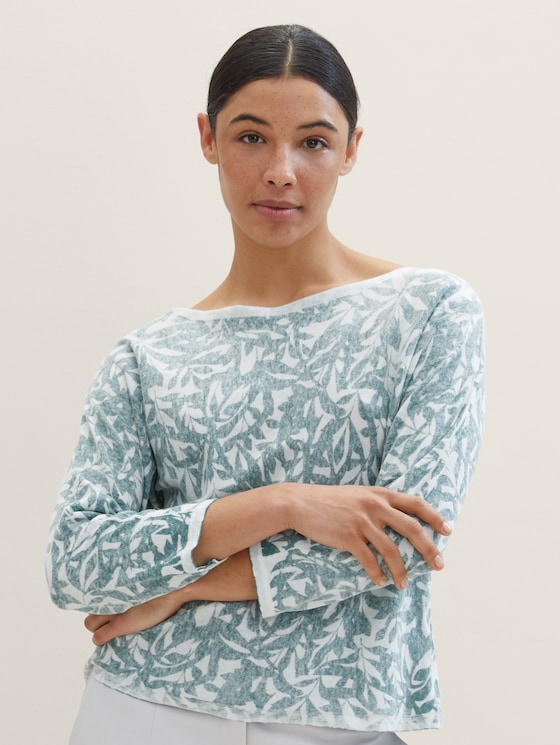 Strickpullover mit Print von Women, green abstract leaf print knit