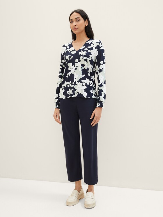Gemusterte V-Ausschnitt Bluse