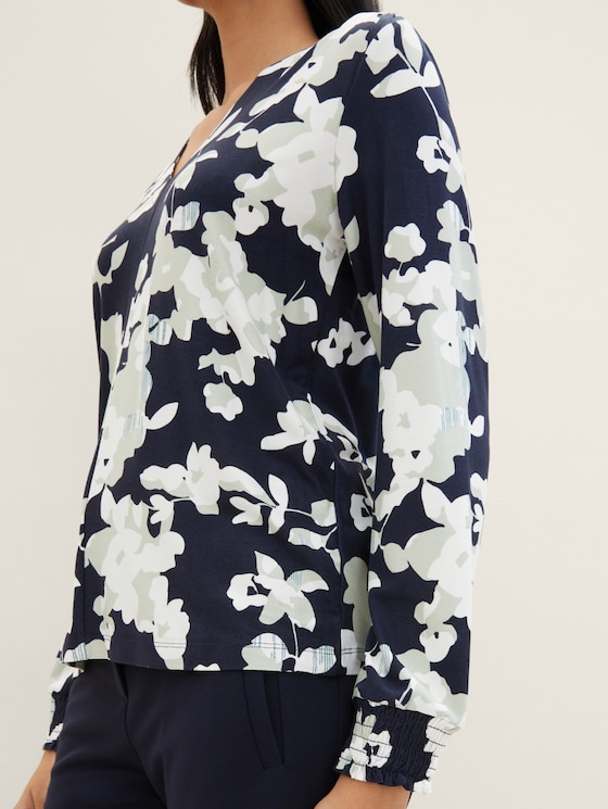 Gemusterte V-Ausschnitt Bluse
