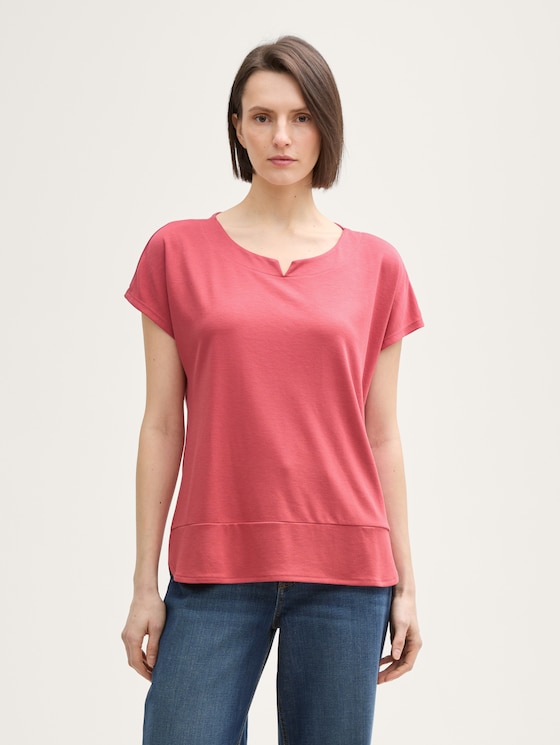 T-Shirt aus Materialmix von Women, Berry Red
