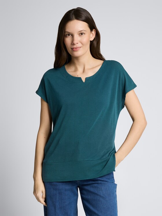 T-Shirt aus Materialmix von Women, Deep Meadow Green
