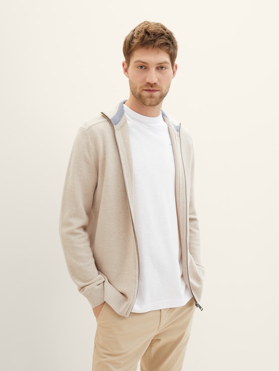 Basic cardigan by Men, silver ecru light melange