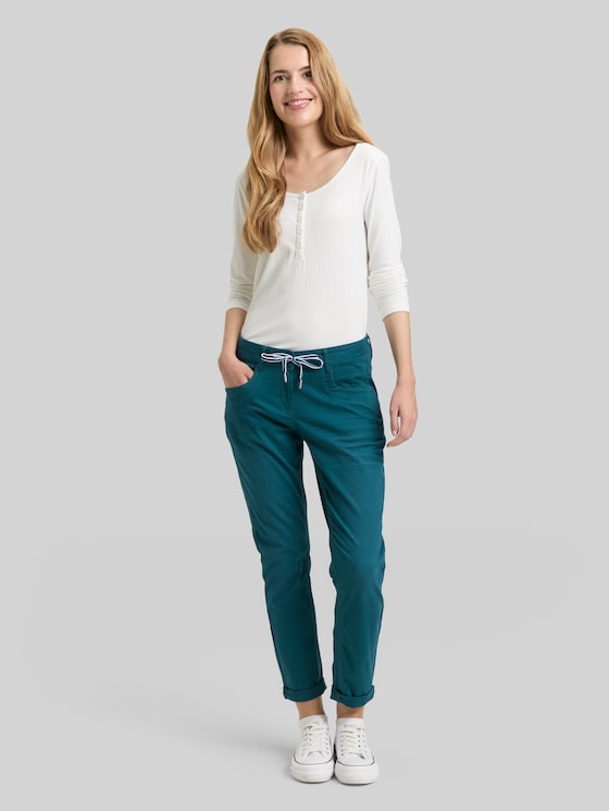 TOM TAILOR Damen Cordhose Tapered Relaxed – Bequeme Five-Pocket Hose Mit Kordelzug, Samtweicher Cord