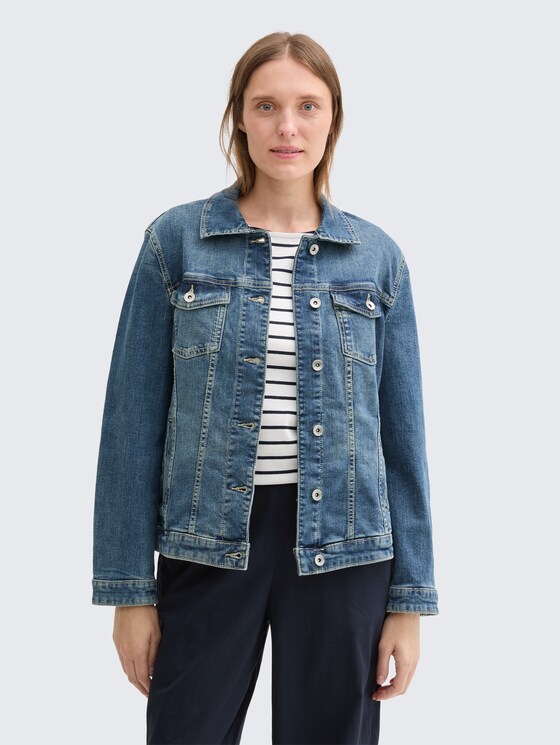 Jeansjacke mit recycelter Baumwolle von Women, Used Dark Stone Blue Denim