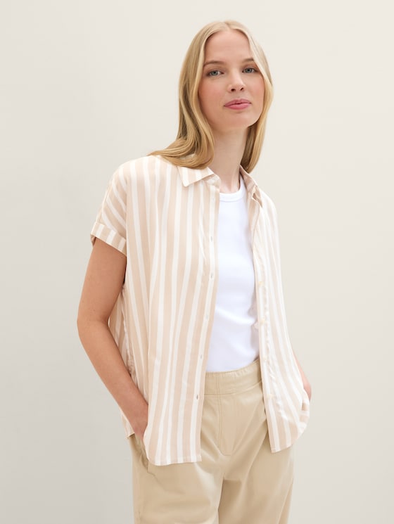 Chemise rayée à manches courtes par Women, beige offwhite stripe