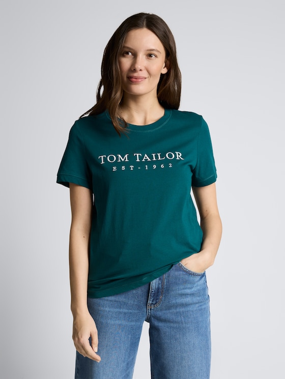T-shirt met geborduurd logo door Women, Deep Meadow Green