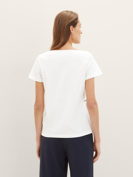 Gestreiftes T-Shirt mit U-Boot-Ausschnitt von Women, Whisper White