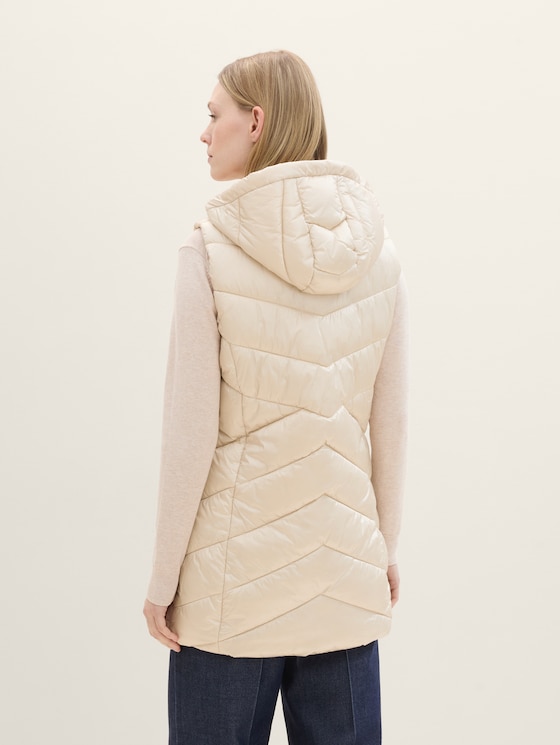 Lang gewatteerd vest met kap door Women, Dusty Beige