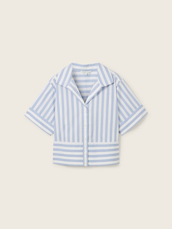 Chesty - はる　stripe embroider logo blouse Women Embroidery Aesthetics Shirts V Neck Button Down Blouse