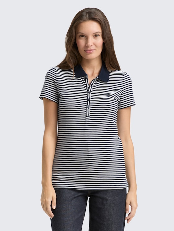 Poloshirt aus Stretch Piqué von Women, navy stripes