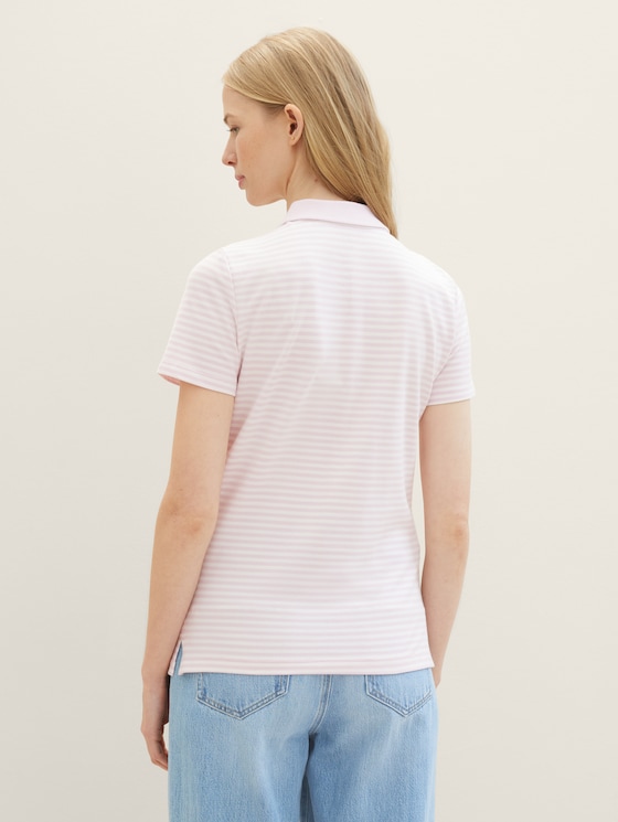 Stretch piqué polo shirt by Women, rose offwhite stripe