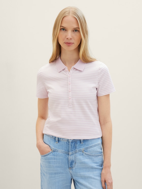 Poloshirt aus Stretch Piqué von Women, rose offwhite stripe