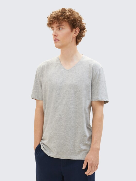 Basic T-shirt in een dubbele verpakking met V-hals door Denim Male, Middle Grey Melange