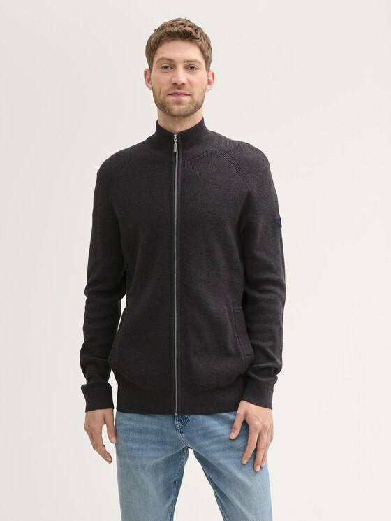 Strukturierte Strickjacke von Men, Black Grey Melange