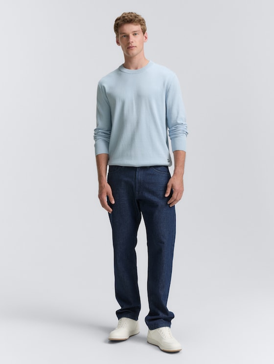 Basic Strickpullover aus Baumwolle von Denim Male, Light Metal Blue