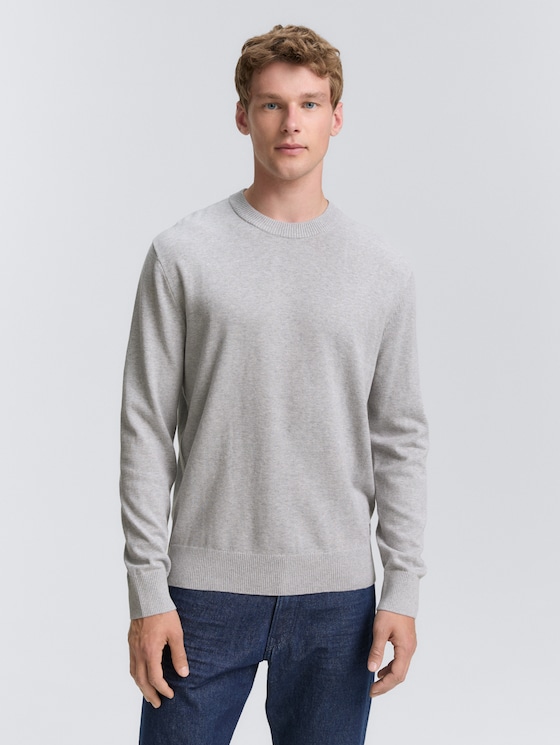 Basic Strickpullover aus Baumwolle von Denim Male, Light Stone Grey Melange