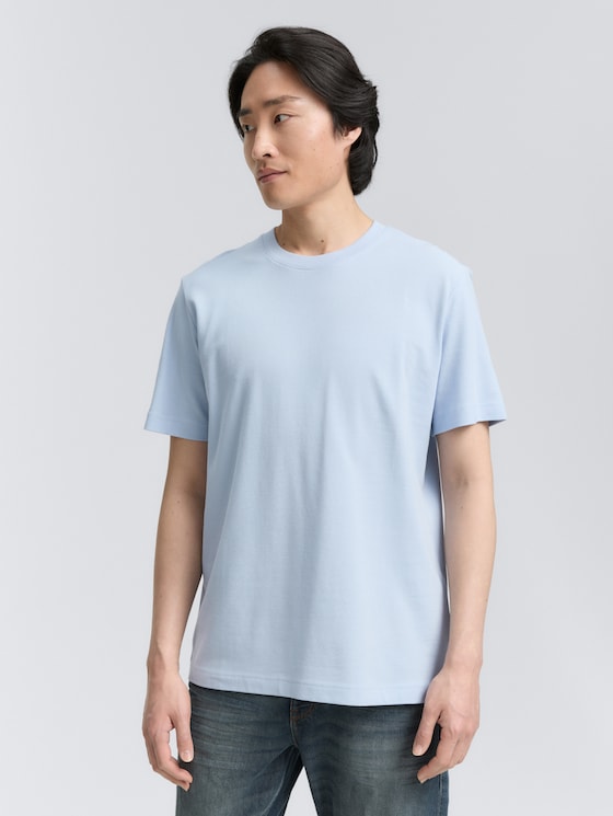 Piqué T-shirt met stretch door Men, Light Metal Blue